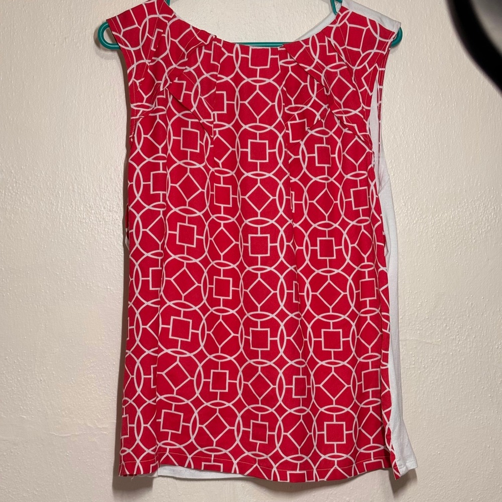 Worthington Blouse Women XL Red Excellent Geometric Sleeveless Back Zip Top